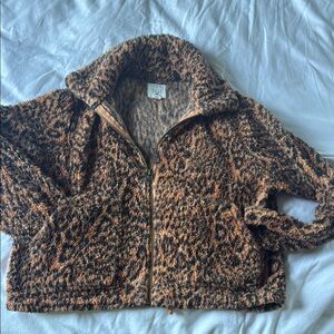 Billabong Brown and Black Teddy Jacket Plush Cropped Style